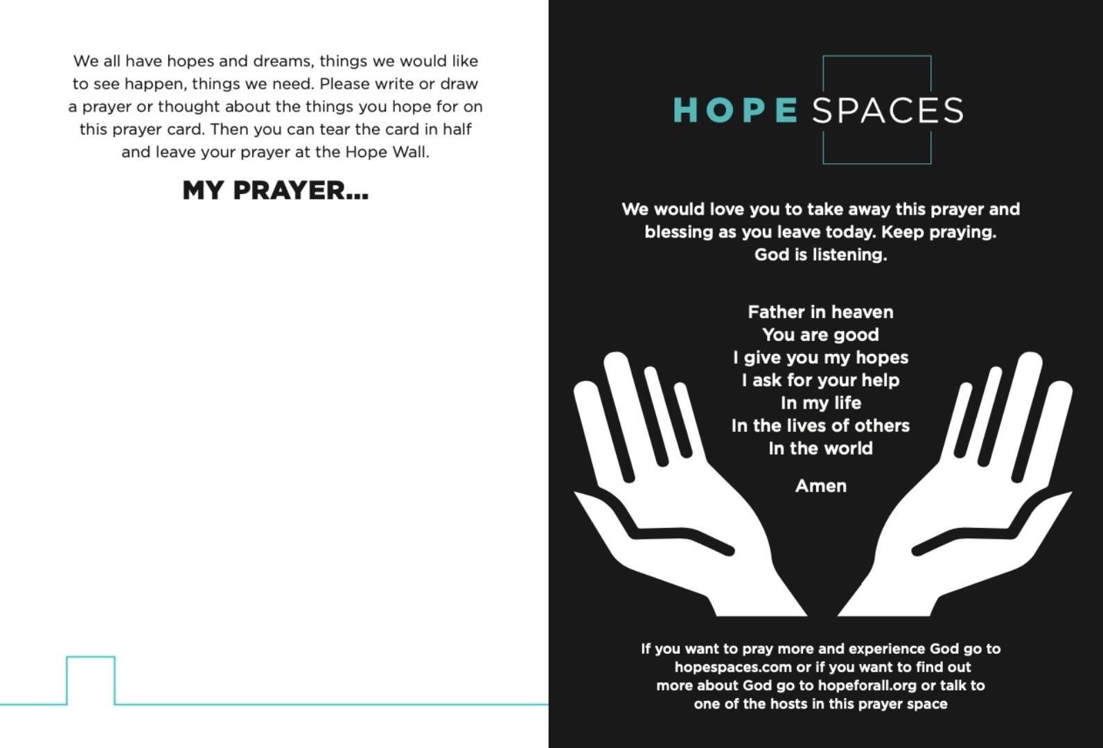Hope Spaces prayer card back