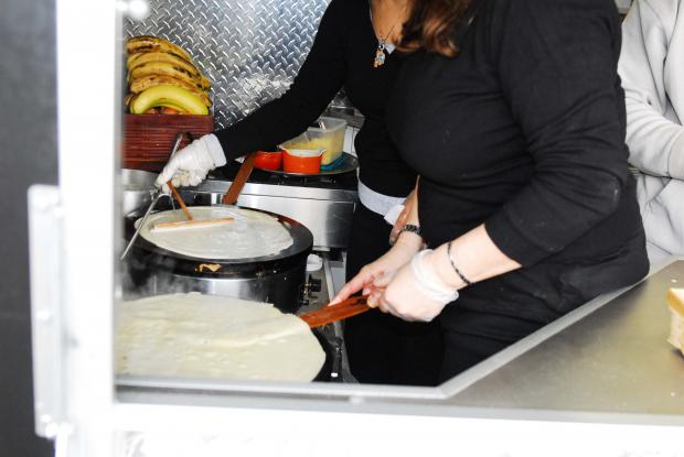 serving pancakes